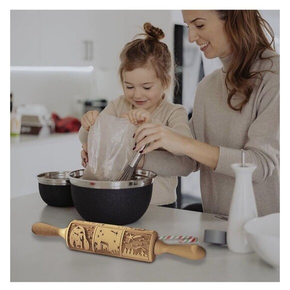 Brand New Nativity Pattern Xmas Christmas Wooden Embossing Rolling Pin - Picture 4 of 7